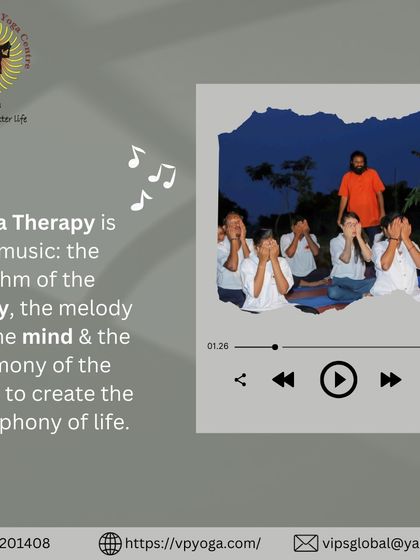 Yoga Therapy is like music for the soul. It harmonizes the rhythm of the body, the melody of the mind, and the harmony of the soul to create a beautiful symphony of life. This image captures a moment of that harmony during a group practice.