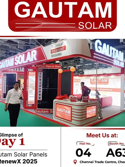 Our complete booth setup at RenewX 2025 in Chennai, designed to showcase our range of technically advanced modules, from TOPCon to Glass-to-Glass panels.