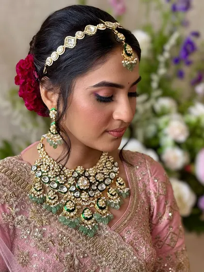 Another angle showcasing the soft, romantic makeup. The look is perfect for a bride who wants to feel elegant and comfortable on her wedding day.