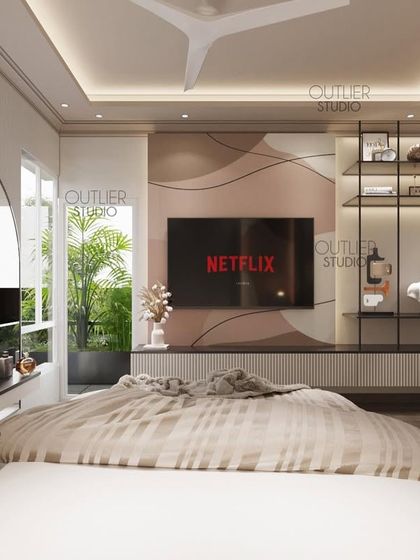 Where elegance meets vibrancy. This media unit breathes life into a radiant bedroom, using dashes of color in the wallpaper and furnishings to create a space that is both sophisticated and energetic.