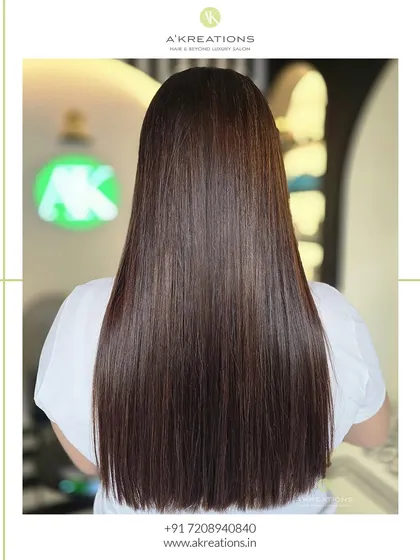 The result of my Hair Botox and brunette balayage treatment. Notice the incredible shine and smoothness, turning damaged hair into a sleek, healthy masterpiece.