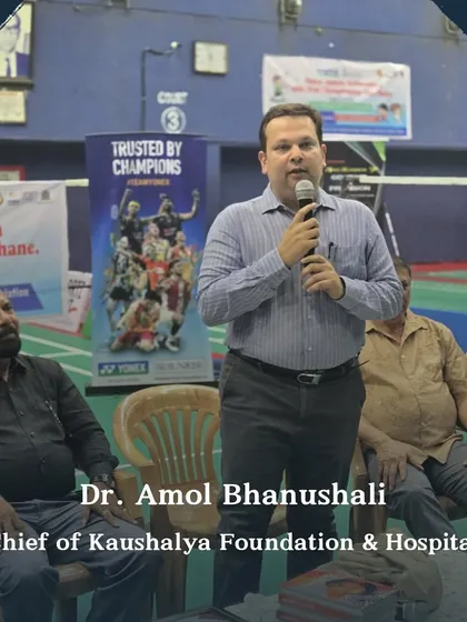 Dr. Amol Bhanushali, a respected community leader, speaking as Guest of Honour. I invite guests from various professional fields to inspire players and connect the tournament with the wider community.