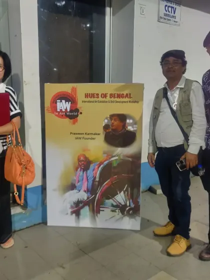 Posing with fellow artists at the "In Art World" exhibition in Kolkata. It was a great experience to connect with national and international talent.