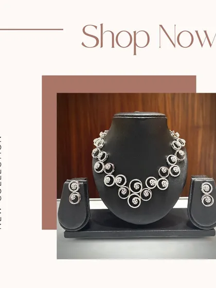 A modern and chic AD stone necklace set with a unique spiral design. This is a perfect example of the contemporary western-style jewellery I offer for parties and events.