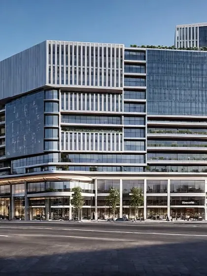We designed this dynamic mixed-use development in Vasai to be a vibrant urban hub. This street-level perspective highlights the active retail plaza, designed to engage pedestrians and connect the commercial, office, and hospitality spaces within the complex.