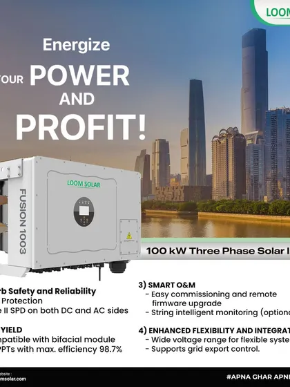 Our FUSION 1003 is a 100 kW three-phase solar inverter designed to empower industries. With 98.7% efficiency, smart monitoring, and enhanced flexibility, it helps businesses slash energy bills and maximize profits.