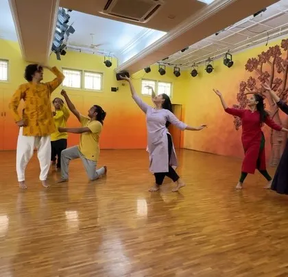 A moment from our rehearsals for the 'Goverdhan Leela' at ISKCON. The collaborative energy of our dancers and musicians is what brings these divine stories to life with such vibrancy and devotion.