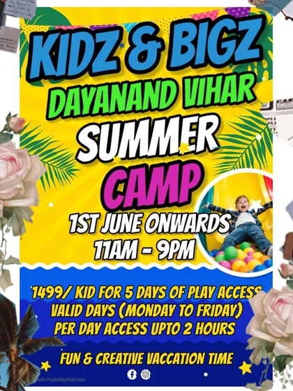 Beyond daily play, we organize structured programs like our annual Summer Camp. This poster details our five-day play access pass, offering a fun and creative vacation activity for kids to enjoy during their school break.