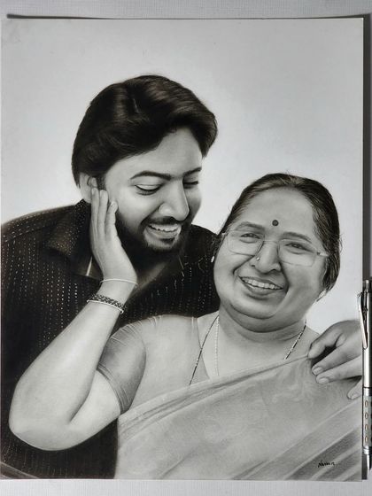 Another view of the completed mother and son composite portrait, showcasing the realistic textures and emotional connection.