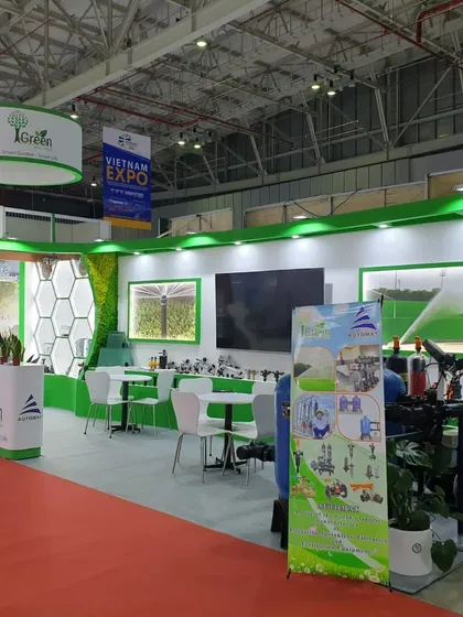 Our vibrant and green-themed booth at the Growtech Exhibition in Vietnam, designed to reflect our commitment to creating a green world.