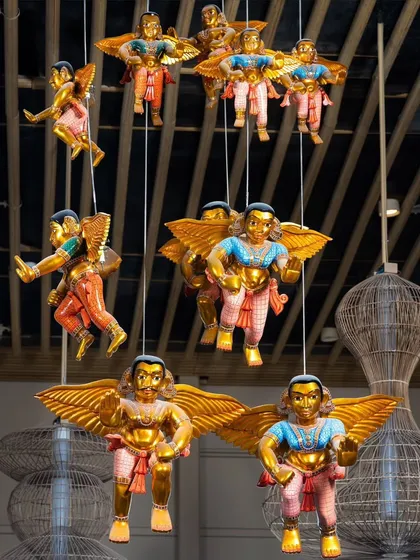 Art should be part of our everyday journeys. This Kinnala craft installation by Santosh Kumar Chitragar at Bengaluru Airport, curated by Gallery G, is an example of how I bring indigenous traditions into contemporary public spaces, transforming them with heritage and story.