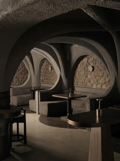 This is the heart of my philosophy: architecture as a physical memory. For this Japanese-inspired restaurant, I sculpted these concrete vertebrates to create cave-like enclosures, crafting a primal and intimate dining narrative that feels both ancient and modern.