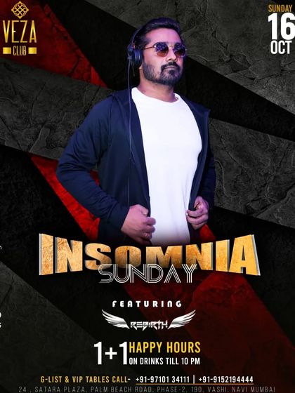 An 'Insomnia Sunday' poster, promising desi beats to make the night more fun.