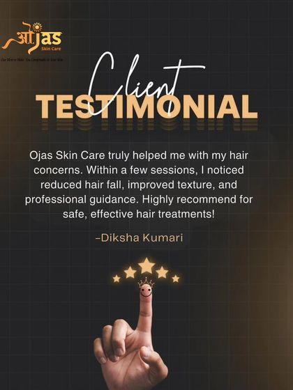 Diksha Kumari expresses her satisfaction with our hair treatments. She notes the reduced hair fall and improved texture, recommending us for safe and effective solutions with professional guidance.