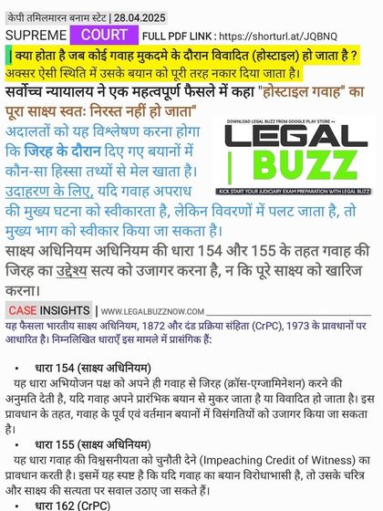 A Supreme Court ruling on how to treat the evidence of a hostile witness. The court must analyze which parts of the testimony are factual, as the goal is to uncover the truth.
