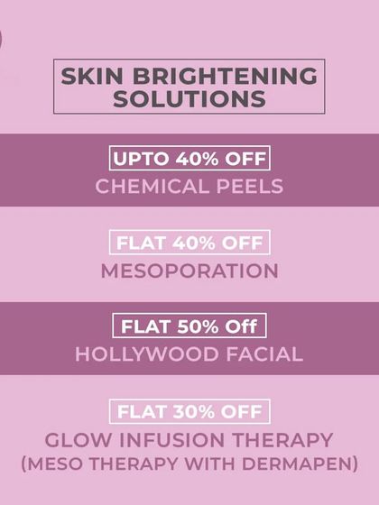 Explore our skin brightening solutions at the Festive Glow Camp. We are offering discounts on Chemical Peels, Mesoporation, Hollywood Facials, and Glow Infusion Therapy.