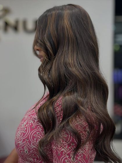 A side profile showcasing the flow of the layers and the beautiful, natural-looking highlights.