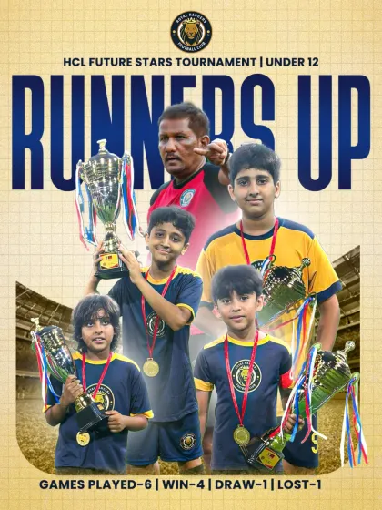 Securing the runners-up title at the HCL Future Stars Tournament. This moment represents our U-12 team's resilience, hard work, and the spirit of fighting together until the final whistle. Every tournament is a step forward in our journey.