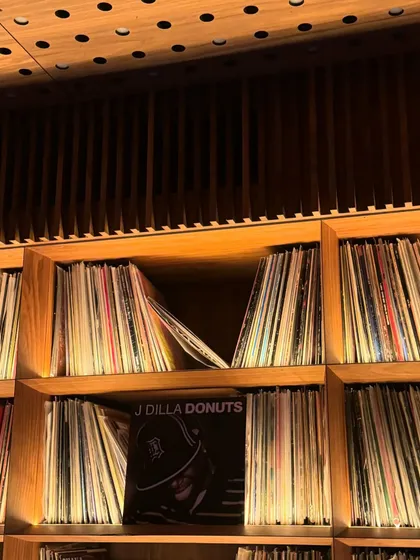 A close-up of my record collection, featuring the legendary J Dilla's "Donuts." A constant source of inspiration.