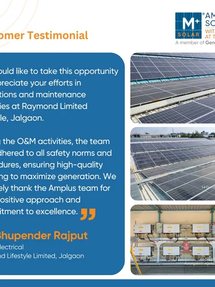We value the trust our clients place in us, as reflected in this testimonial from Raymond Lifestyle Limited. Our end-to-end service, from design and installation to operations and maintenance, ensures our partners receive maximum value and performance from their renewable energy assets throughout our long-term partnership.
