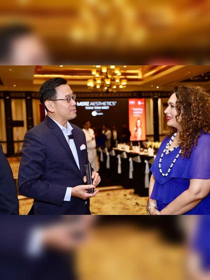 In conversation with an international colleague at the Merz Think Tank Meet. These interactions are invaluable for sharing global perspectives.