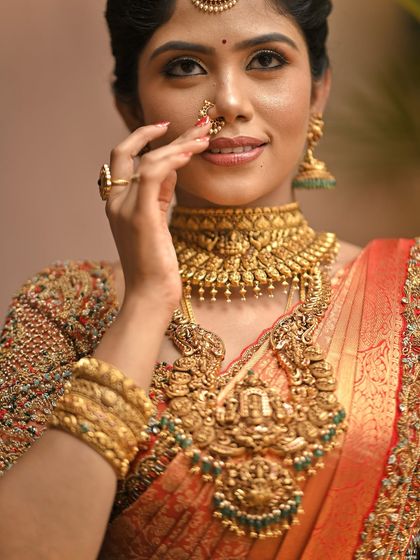 Additional views showcasing the variety and detail of my heirloom bridal sarees. Each image captures a different angle, moment, or detail, from full portraits to close ups of the fabric and embroidery, illustrating the complete story of each bride's custom creation.