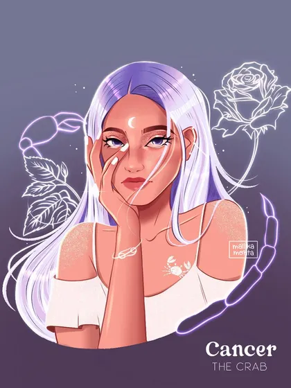 This is my take on the Cancer zodiac sign, blending celestial themes with my character art style. I love creating these custom zodiac illustrations, making them a unique and personal piece of art.
