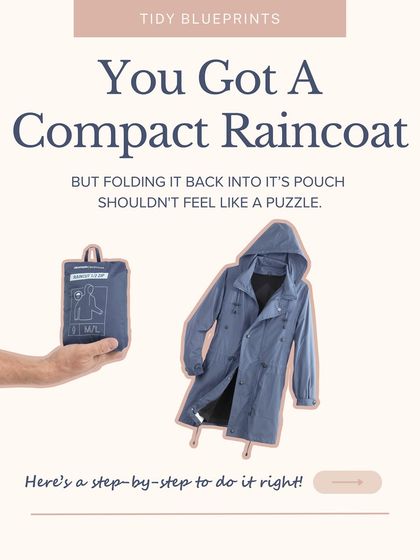 This step-by-step guide is for anyone who has struggled to fold a compact raincoat back into its pouch. Follow along to learn a puzzle-free method.