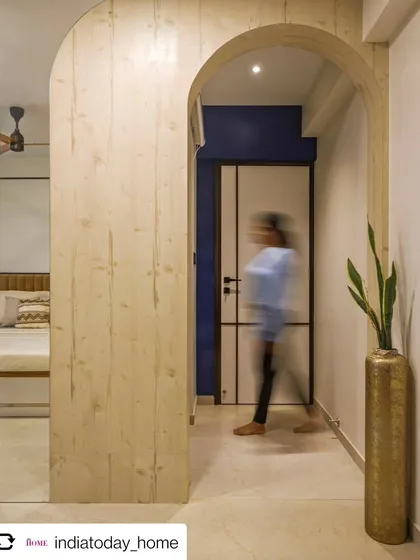 An arched doorway in the 'Cedar Abode' project, featured in India Today Home. Arches are a recurring motif in our work, used to soften transitions and add architectural interest.
