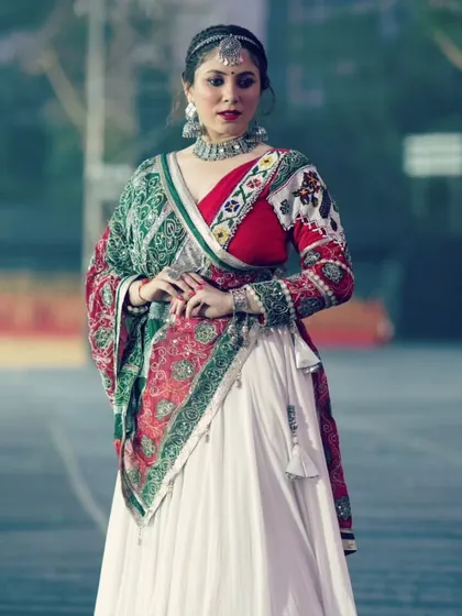 A poised and confident stance in my traditional attire for the Navratri event.