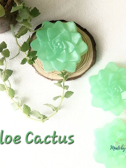 My limited edition Aloe Cactus soap, shaped like a succulent. It has a refreshing fragrance and is perfect for adding a decorative touch to your bathroom.