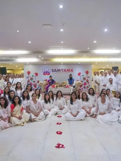 A large group photo from our Kashmir retreat, showing the scale and diversity of our spiritual community.
