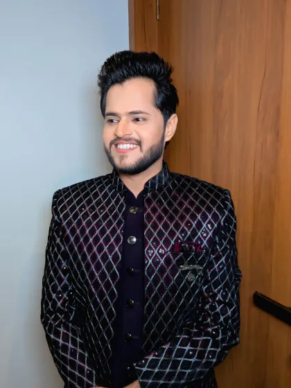 Another angle of this stylish Sangeet look. The grooming is impeccable, ensuring he looks great from every side.