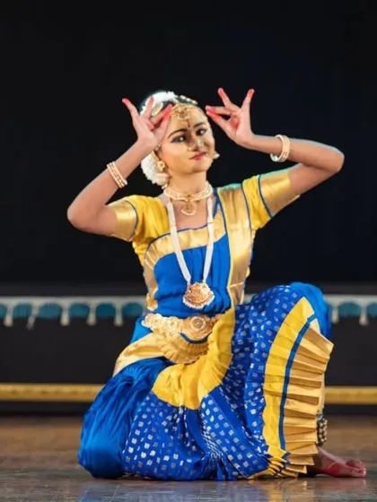 A dancer performing the 'Allaripu', the traditional invocatory piece in a Bharatanatyam recital, during 'Nrithya Milanam 2022'.
