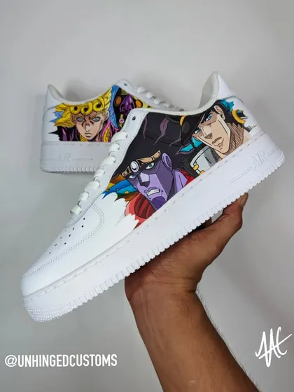 This shot shows both shoes of the Jojo custom, with Jotaro Kujo and his Stand, Star Platinum, on the other side. A dynamic pair for any fan of the series.