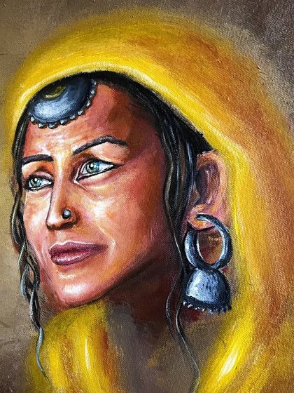 A quick portrait study I named 'Rathi,' of a woman I met in a village in Haryana. Her smile was so pure and her eyes so soft. This piece was a practice in capturing that fleeting, gentle expression.