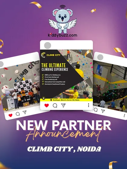 Adventure awaits at our new partner, Climb City in Noida! This is Noida's coolest indoor climbing zone, perfect for building strength and confidence. Get a flat 10% off on bookings through Kiddybuzz.