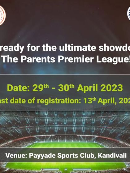 The official announcement graphic for the Parents Premier League 2023, detailing the dates and venue for the ultimate showdown.
