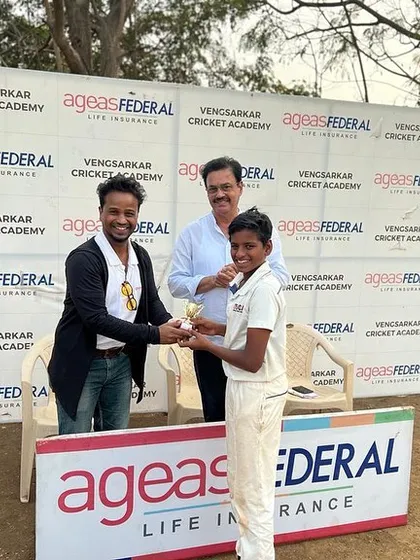 One of our players receiving an award for his performance in the Ageas Federal Insurance Cup.