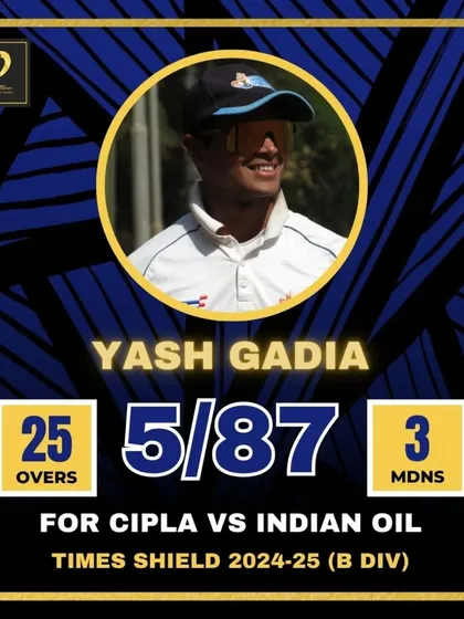 A five-wicket haul for Yash Gadia in the Times Shield B Division.