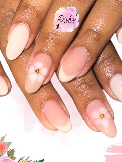 Soft, sweet, and blooming with elegance. This minimalist design features a sheer, natural-looking base with tiny, delicate 3D flowers.