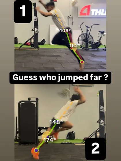 Biomechanics provides the blueprint for performance. This image shows a frame by frame biomechanical analysis of two different jump techniques, highlighting how we dissect movement to identify inefficiencies and optimize force production for better athletic output.