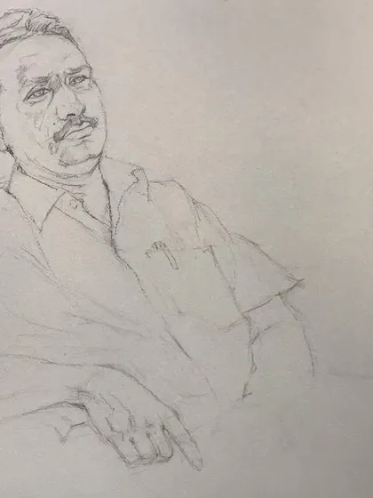 The initial pencil sketch for the portrait. This is the foundation upon which the entire watercolour painting is built.