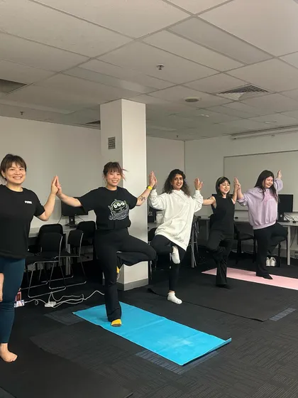 Bringing wellness to Melbourne! Here's a wonderful group at Gamma College finding their balance with the tree pose. My corporate yoga classes are designed to build connection and stability, one breath at a time, no matter where in the world you are.