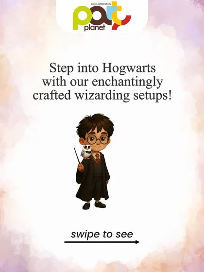 An invitation to step into Hogwarts with our enchantingly crafted wizarding setups, featuring a cute illustration of Harry Potter.