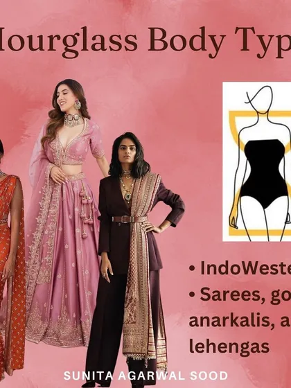 Styling tips for the hourglass body type. Your balanced proportions can carry off almost anything, from Indo-Western outfits to traditional sarees, gowns, and lehengas.