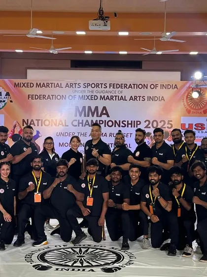 The group of national referees and judges at the FMMAI National Championship. It is an honor to be part of a team that upholds the integrity of the sport in India.