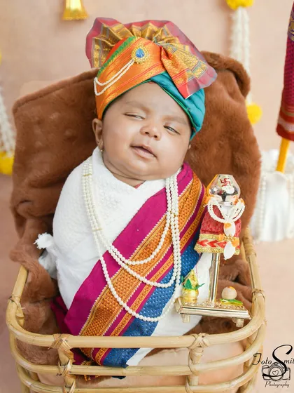 An adorable, expressive moment from our Gudi Padwa shoot. Even with his eyes blinking, this little one's personality shines through, making the memory even sweeter.