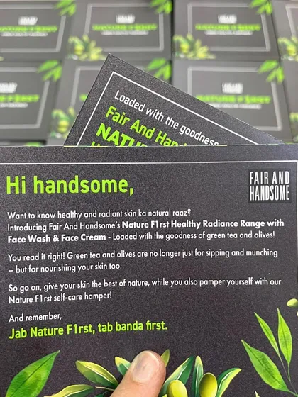 A look at the custom designed info card included in the PR package, with a clever message: "Jab Nature F1rst, tab banda first."