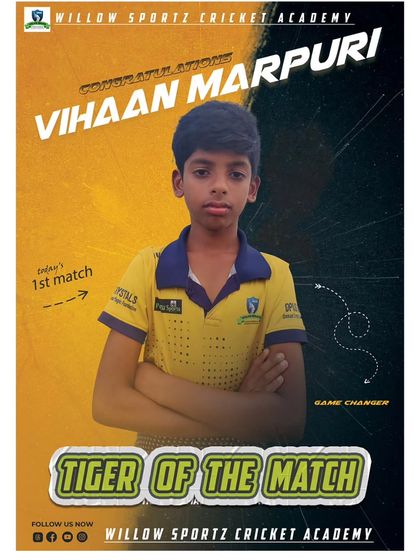 Vihaan Marpuri awarded "Tiger of the Match" for his game-changing performance. We train players to be impactful and change the course of the game.